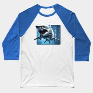 Great White Cyber Shark Baseball T-Shirt